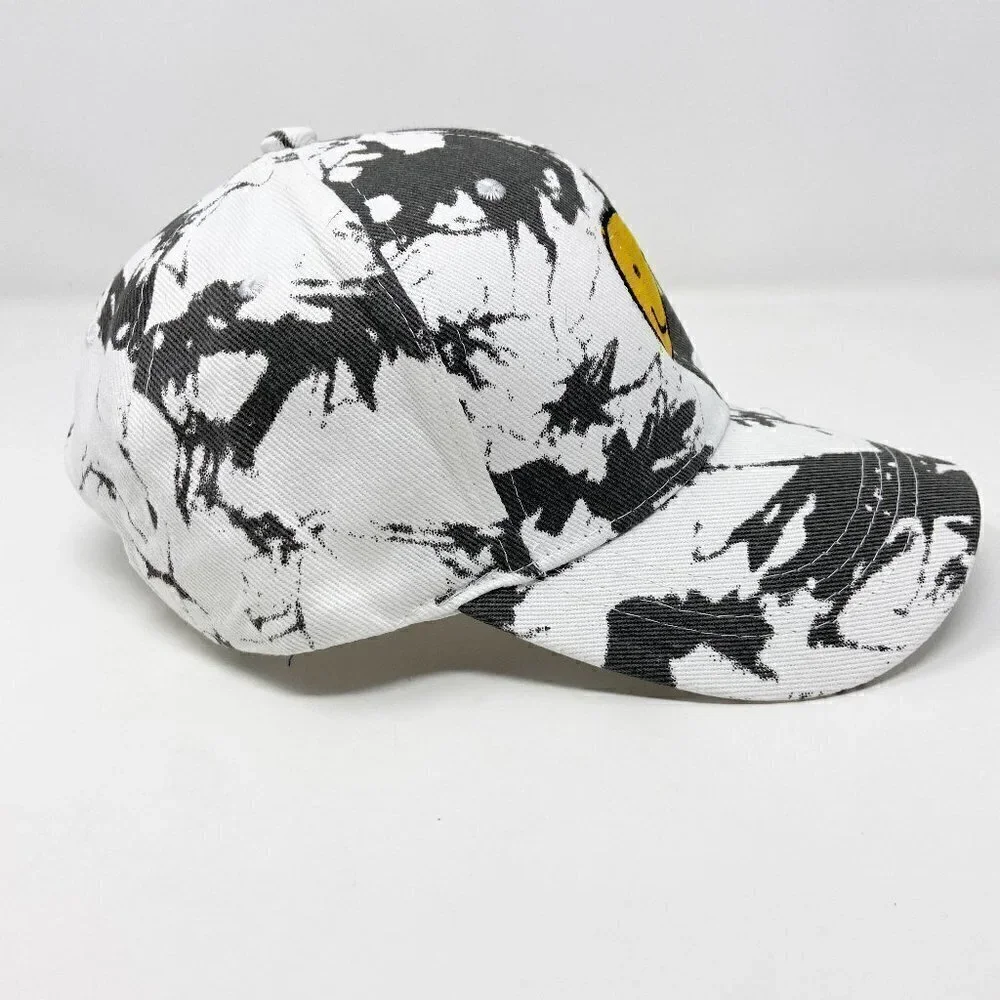 Smiley Face White Gray Tie Dye Ball Cap Hat